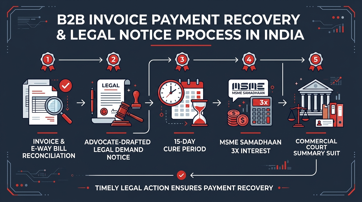 B2B Invoice Payment Recovery and Legal Notice Process Infographic