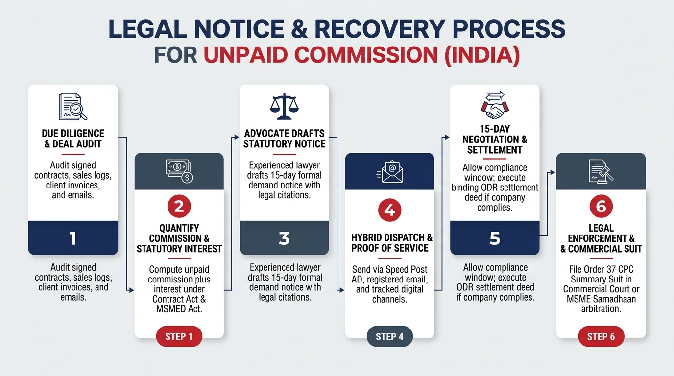Infographic: Step-by-Step Legal Process to Recover Unpaid Commission from a Company in India