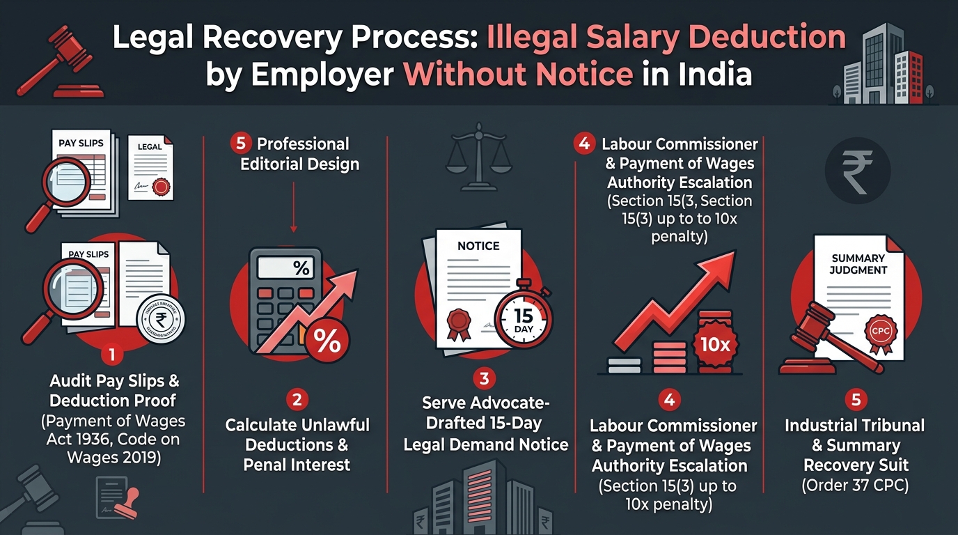 Infographic: Step-by-Step Legal Recovery Process for Illegal Salary Deduction by Employer Without Notice in India