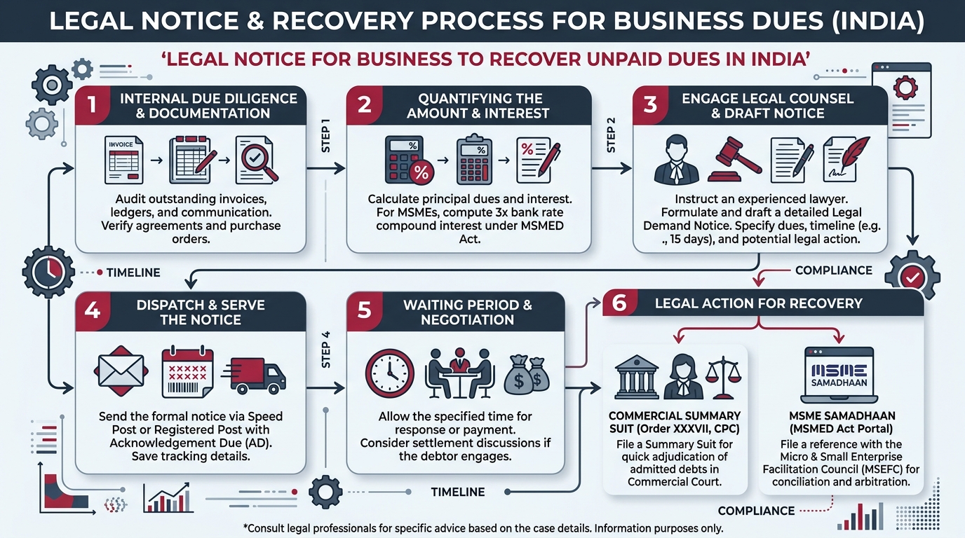 Legal Notice for Business to Recover Unpaid Dues Infographic