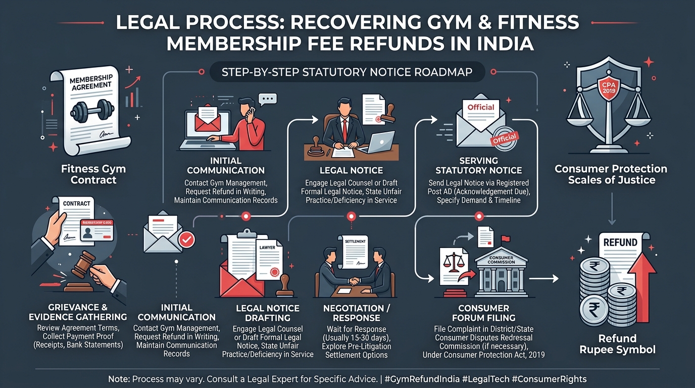 Infographic: Step-by-Step Legal Process to Recover Gym and Yoga Club Membership Fee Refunds in India