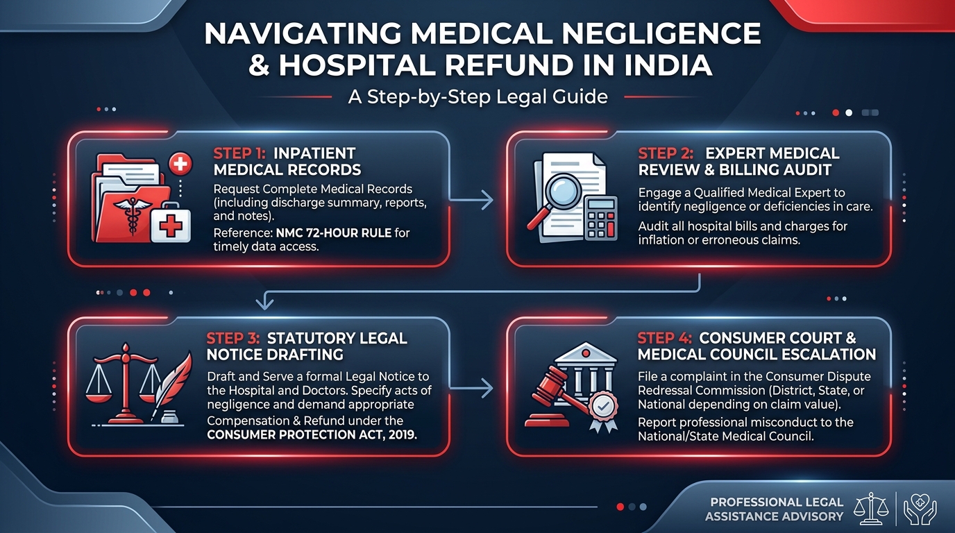 Infographic: Step-by-Step Legal Guide for Medical Negligence and Hospital Refund in India