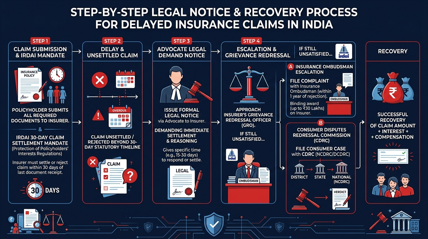 Infographic: Step-by-Step Legal Process for Delayed Insurance Claim Settlement in India