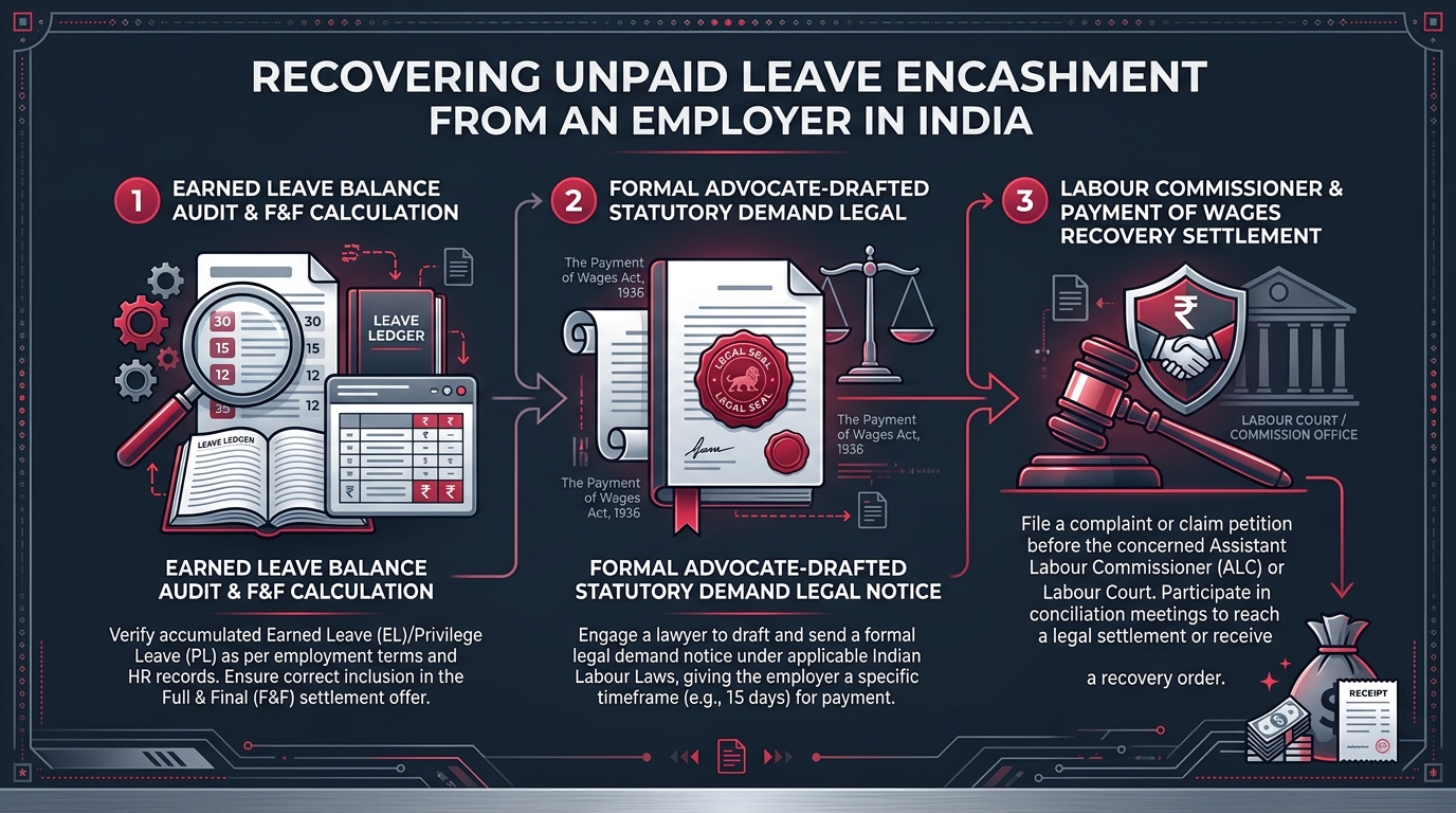 Recovering Unpaid Leave Encashment from Employer in India Legal Process Infographic