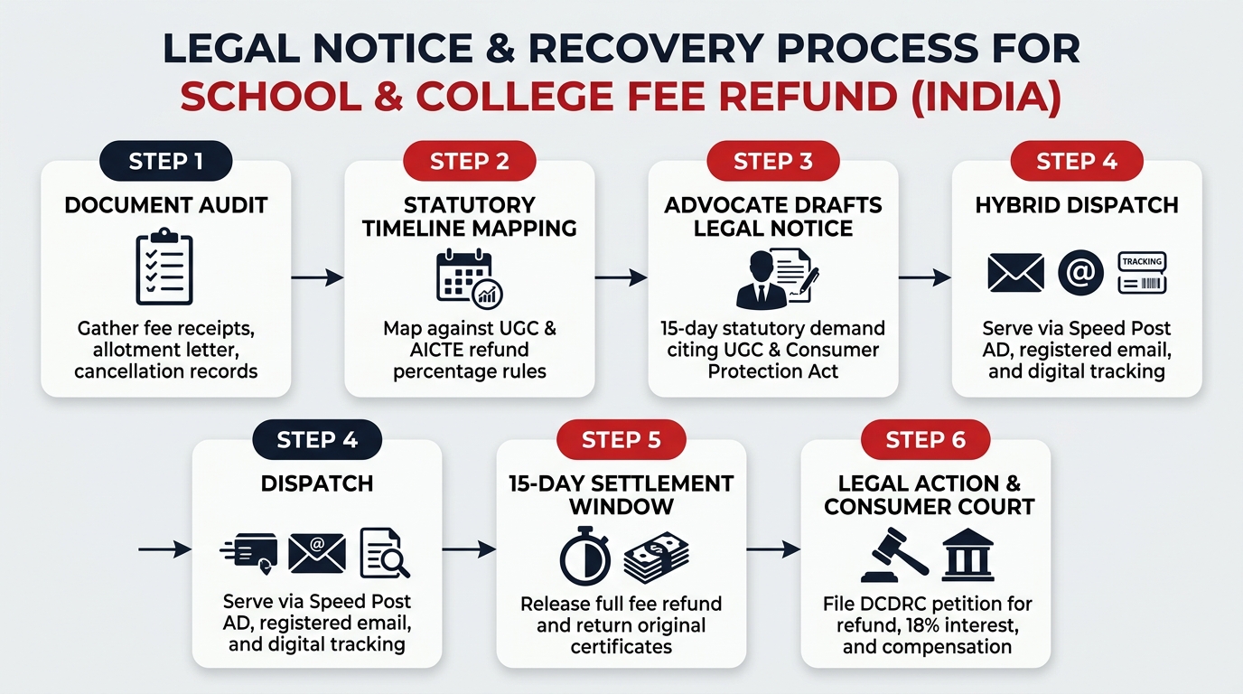 Infographic: Step-by-Step Legal Process to Recover School or College Fees on Admission Cancellation in India