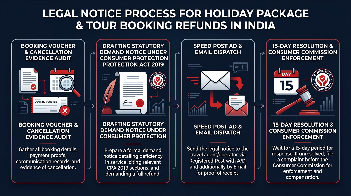 Infographic: Step-by-Step Legal Process to Recover Holiday Package and Tour Booking Refunds from Travel Agents in India